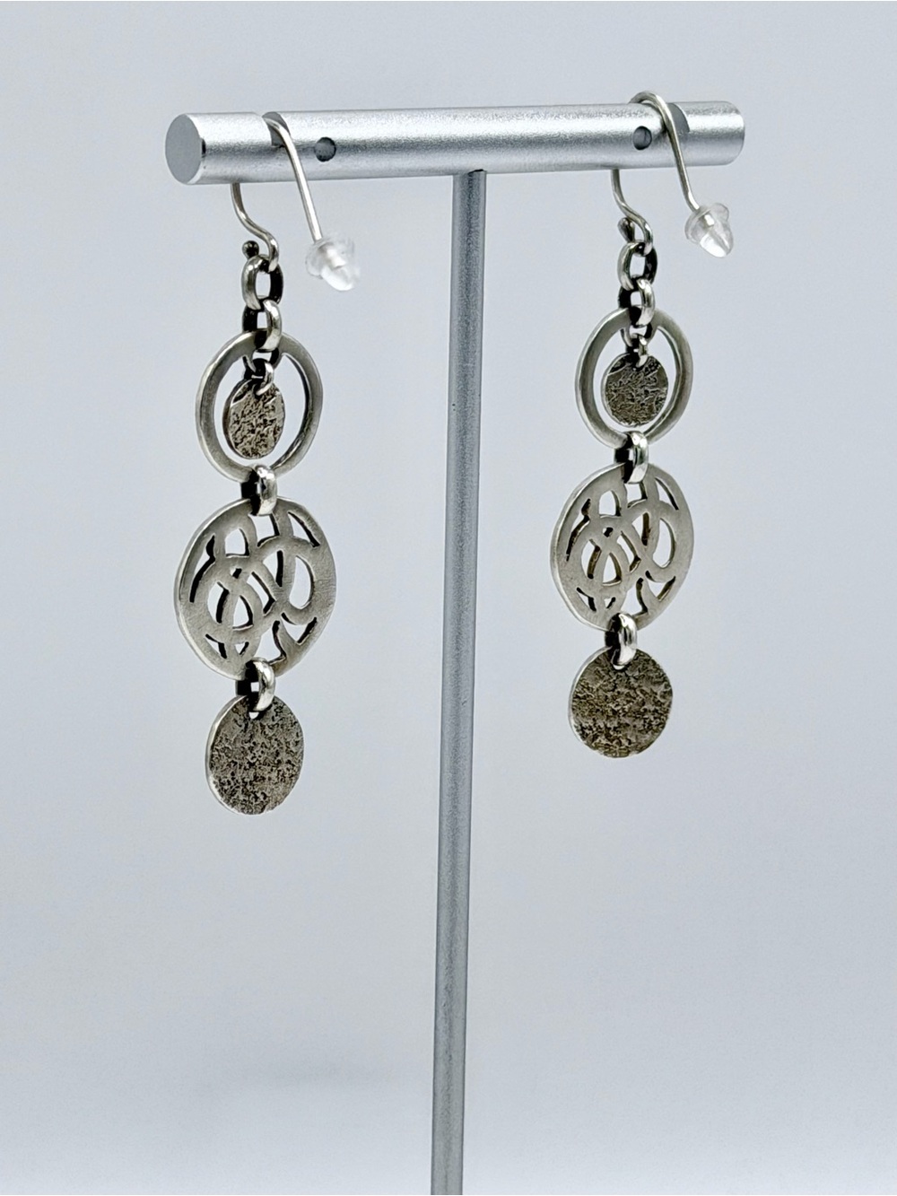 Silpada Hammered Sterling 3-Tiered Discs & Circles Celtic Design Wire Earrings - Picture 5 of 13